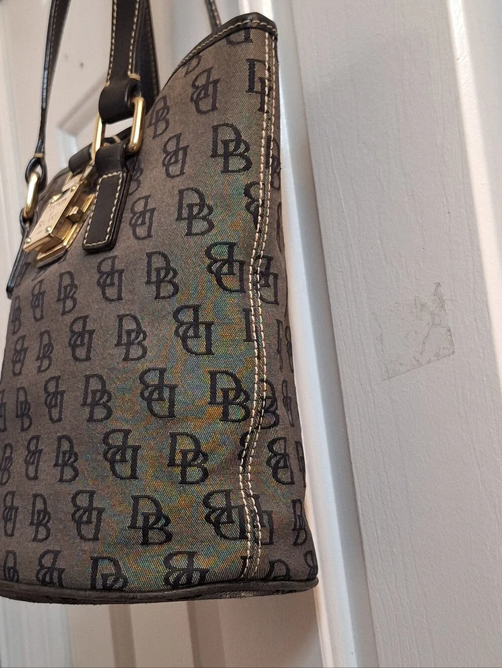 Dooney & Bourke Black Logo Canvas Bucket Tote Bag - Picture 6 of 17